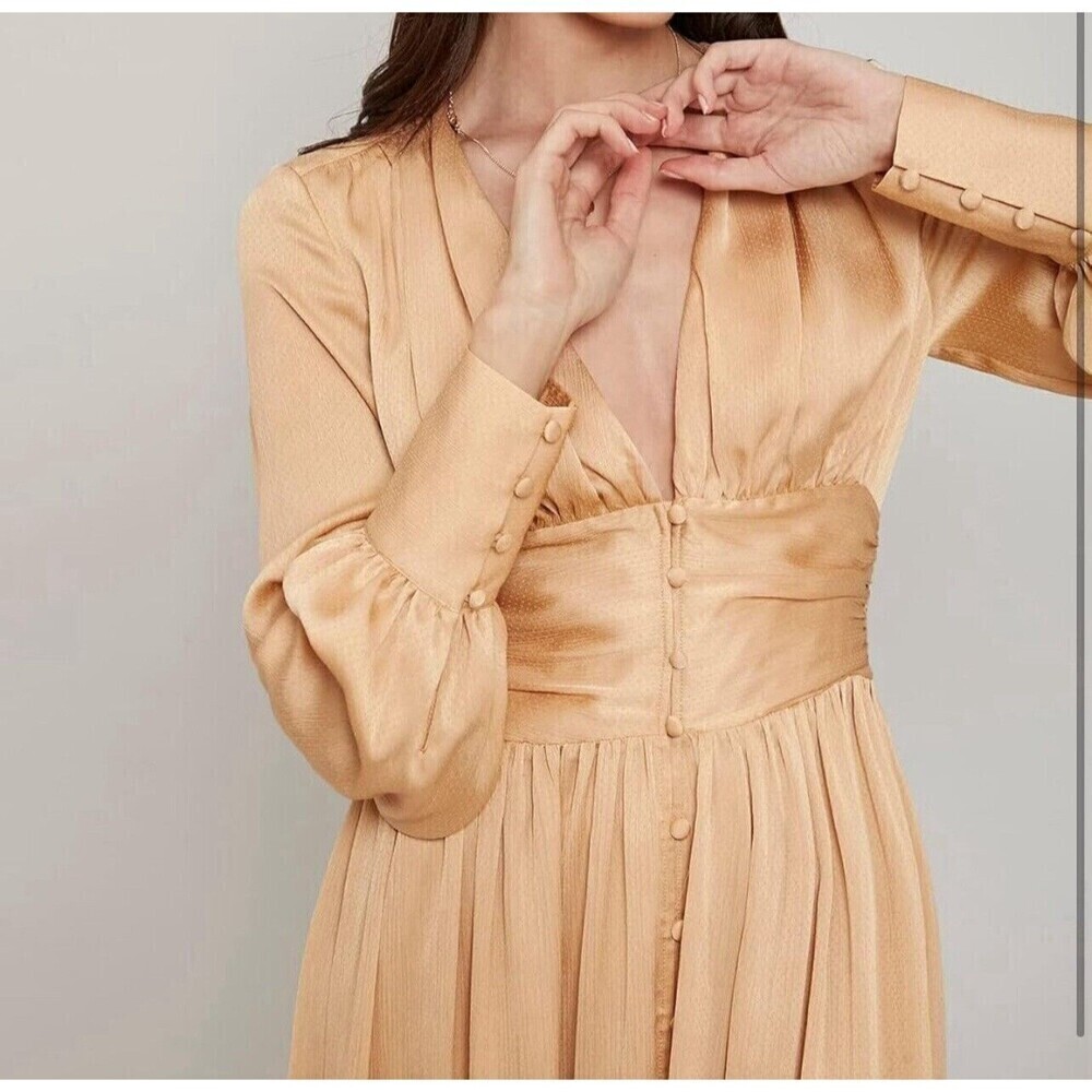 Maxi Dress Modern Ball Women Gowns Gold Casual Romantic Chic Flowy Moft L. — image 5 of 8